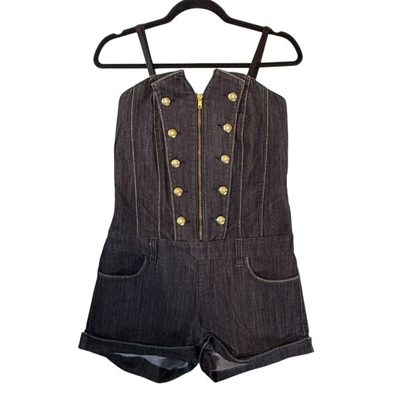 Encore Jeans Pants - VTG Y2k Encore Denim Short Romper Jumpsuit HipHop 2000s Military SIZE MEDIUM USA